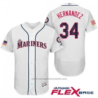 Maglia Baseball Uomo Seattle Mariners 2017 Stelle e Strisce Felix Hernandez Bianco Flex Base