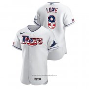 Maglia Baseball Uomo Tampa Bay Rays Brandon Lowe 2020 Stars & Stripes 4th of July Bianco