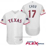 Maglia Baseball Uomo Texas Rangers 2017 Stelle e Strisce Shin Soo Choo Bianco Flex Base