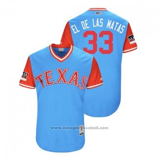 Maglia Baseball Uomo Texas Rangers Martin Perez 2018 LLWS Players Weekend El De Las Matas Blu