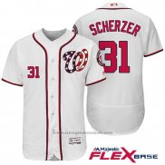 Maglia Baseball Uomo Washington Nationals 31 Max Scherzer Bianco 2017 Flex Base