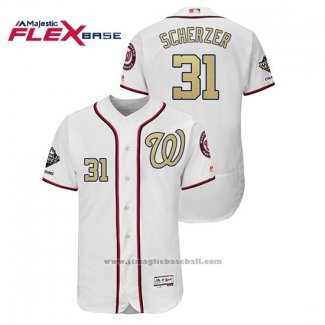 Maglia Baseball Uomo Washington Nationals Max Scherzer 2019 Gold Program Flex Base Bianco