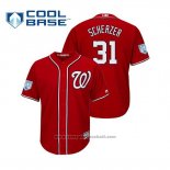 Maglia Baseball Uomo Washington Nationals Max Scherzer Cool Base Allenamento Primaverile 2019 Rosso