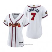 Maglia Baseball Donna Atlanta Braves Dansby Swanson 2022 Gold Program Replica Bianco