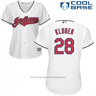 Maglia Baseball Donna Cleveland Indians 28 Corey Kluber Bianco Cool Base