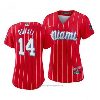 Maglia Baseball Donna Miami Marlins Adam Duvall 2021 City Connect Sugar Kings Rosso