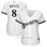 Maglia Baseball Donna Milwaukee Brewers Ryan Braun Bianco Replica Giocatore