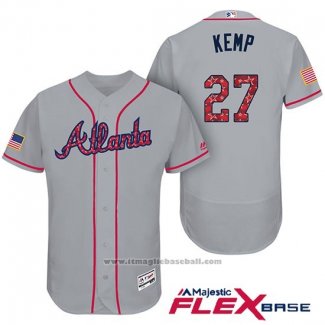 Maglia Baseball Uomo Atlanta Braves 2017 Stelle e Strisce 27 Matt Kemp Grigio Flex Base