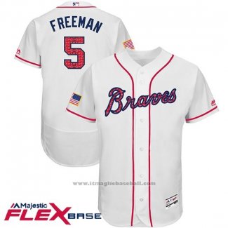 Maglia Baseball Uomo Atlanta Braves 2017 Stelle e Strisce 5 Frojodie Freeman Bianco Flex Base