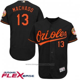 Maglia Baseball Uomo Baltimore Orioles 13 Manny Machado Autentico Collection Nero Flex Base