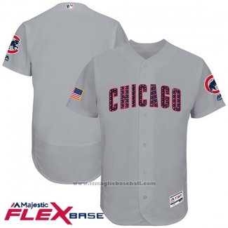 Maglia Baseball Uomo Chicago Cubs 2017 Stelle e Strisce Cubs Grigio Flex Base