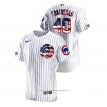 Maglia Baseball Uomo Chicago Cubs Willson Contreras 2020 Stars & Stripes 4th of July Bianco