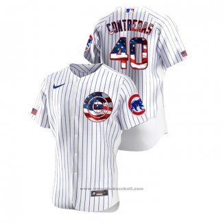 Maglia Baseball Uomo Chicago Cubs Willson Contreras 2020 Stars & Stripes 4th of July Bianco