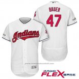 Maglia Baseball Uomo Cleveland Indians 2017 Postseason Trevor Bauer Bianco Flex Base