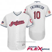 Maglia Baseball Uomo Cleveland Indians 2017 Stelle e Strisce Edwin Encarnacion Bianco Flex Base