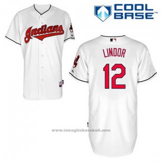 Maglia Baseball Uomo Cleveland Indians Francisco Lindor 12 Bianco Home Cool Base