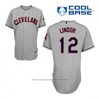 Maglia Baseball Uomo Cleveland Indians Francisco Lindor 12 Grigio Cool Base