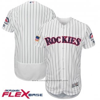 Maglia Baseball Uomo Colorado Rockies 2017 Stelle e Strisce Bianco Flex Base