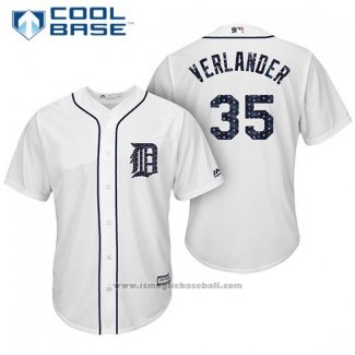 Maglia Baseball Uomo Detroit Tigers 2017 Stelle e Strisce Justin Verlander Bianco Cool Base