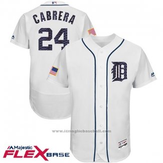 Maglia Baseball Uomo Detroit Tigers 2017 Stelle e Strisce Miguel Cabrera Bianco Flex Base