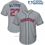 Maglia Baseball Uomo Houston Astros 2017 Stelle e Strisce Jose Altuve Grigio Cool Base