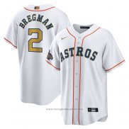 Maglia Baseball Uomo Houston Astros Alex Bregman 2023 Gold Collection Replica Bianco Oro