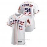 Maglia Baseball Uomo Houston Astros Zack Greinke 2020 Stars & Stripes 4th of July Bianco