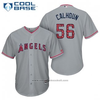 Maglia Baseball Uomo Los Angeles Angels 2017 Stelle e Strisce Kole Calhoun Grigio Cool Base