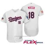 Maglia Baseball Uomo Los Angeles Dodgers 2017 Stelle e Strisce Kenta Maeda Bianco Flex Base