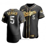 Maglia Baseball Uomo Los Angeles Dodgers Corey Seager Black 2020 World Series Champions Golden Limited Autentico