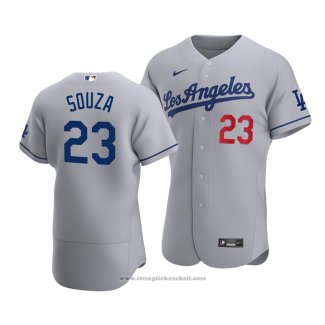 Maglia Baseball Uomo Los Angeles Dodgers Steven Souza Autentico Road Grigio