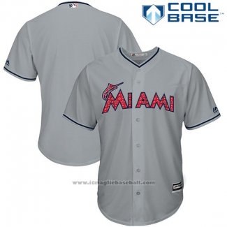 Maglia Baseball Uomo Miami Marlins 2017 Stelle e Strisce Grigio Cool Base