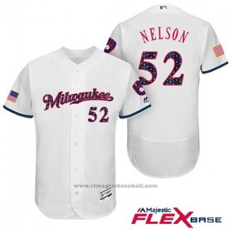 Maglia Baseball Uomo Milwaukee Brewers 2017 Stelle e Strisce Jimmy Nelson Bianco Flex Base