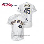 Maglia Baseball Uomo Milwaukee Brewers Jhoulys Chacin Autentico Flex Base Bianco Blu