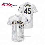 Maglia Baseball Uomo Milwaukee Brewers Jhoulys Chacin Autentico Flex Base Bianco Blu