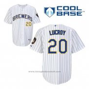 Maglia Baseball Uomo Milwaukee Brewers Jonathan Lucroy 20 Bianco Cool Base