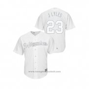 Maglia Baseball Uomo Milwaukee Brewers Jordan Lyles 2019 Players Weekend Replica Bianco