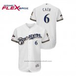 Maglia Baseball Uomo Milwaukee Brewers Lorenzo Cain 2019 Postseason Flex Base Bianco