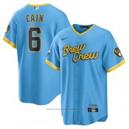 Maglia Baseball Uomo Milwaukee Brewers Lorenzo Cain 2022 City Connect Replica Blu