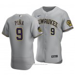 Maglia Baseball Uomo Milwaukee Brewers Manny Pina Autentico Road Grigio