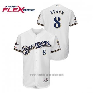 Maglia Baseball Uomo Milwaukee Brewers Ryan Braun 2019 Postseason Flex Base Bianco