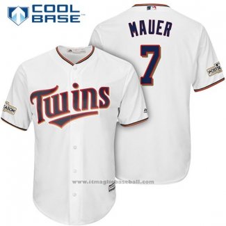 Maglia Baseball Uomo Minnesota Twins 2017 Postseason Joe Mauer Bianco Cool Base