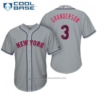 Maglia Baseball Uomo New York Mets 2017 Stelle e Strisce Curtis Granderson Grigio Cool Base