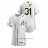 Maglia Baseball Uomo New York Yankees Aaron Hicks Golden Edition Autentico Bianco