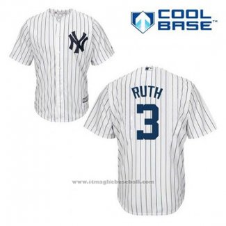 Maglia Baseball Uomo New York Yankees Babe Ruth 3 Bianco Home Cool Base