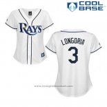 Maglia Baseball Uomo Tampa Bay Rays Evan Longoria 3 Bianco Cool Base