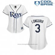 Maglia Baseball Uomo Tampa Bay Rays Evan Longoria 3 Bianco Cool Base