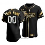 Maglia Baseball Uomo Tampa Bay Rays Personalizzate Golden Edition Autentico Nero Or