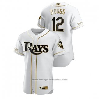 Maglia Baseball Uomo Tampa Bay Rays Wade Boggs Golden Edition Autentico Bianco