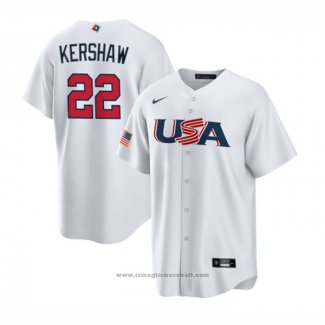 Maglia Baseball Uomo USA 2023 Clayton Kershaw Replica Bianco